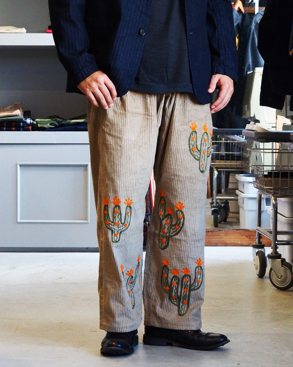 Mr.OLDMAN × JAWANDI ジャワンディ Cactus Embroidery Corduroy Santai Pants