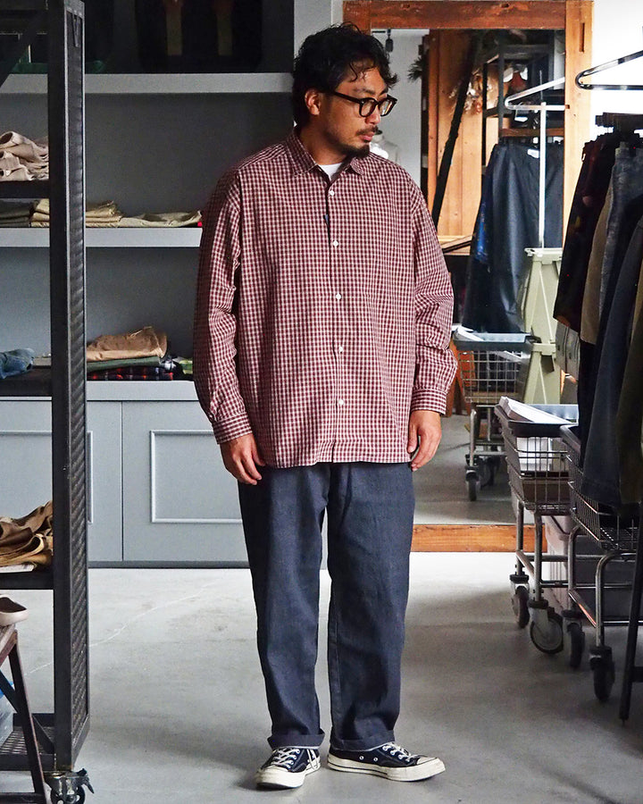 JAMES &amp; CO. STANDARD SHIRT Small Collar Big Shirt -Check- RED