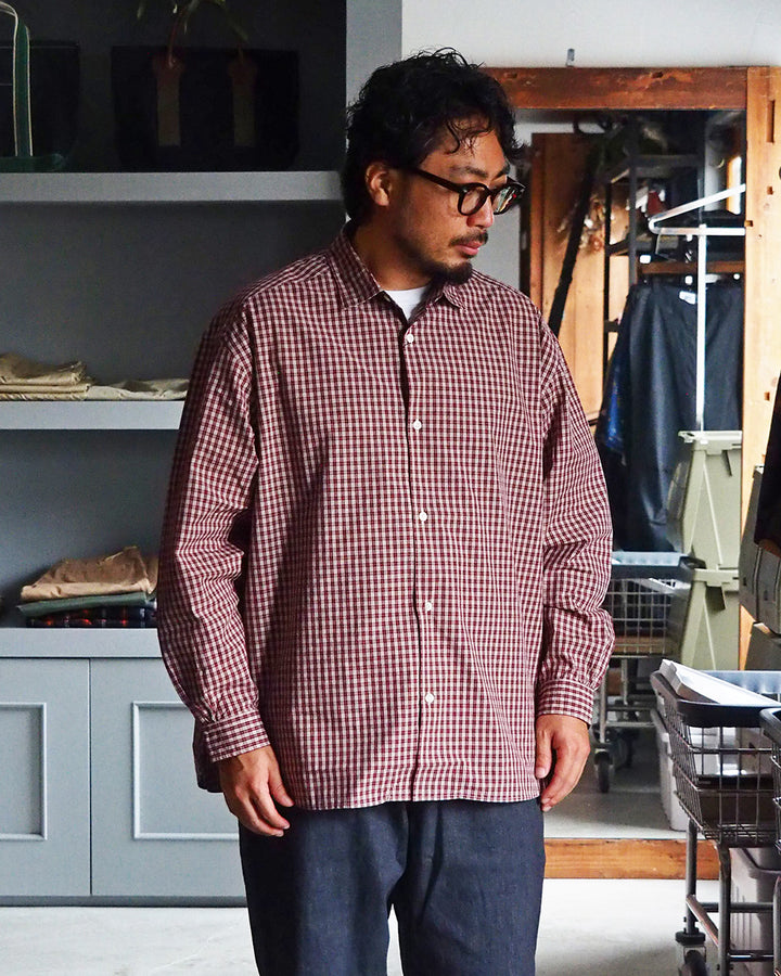 JAMES &amp; CO. STANDARD SHIRT Small Collar Big Shirt -Check- RED