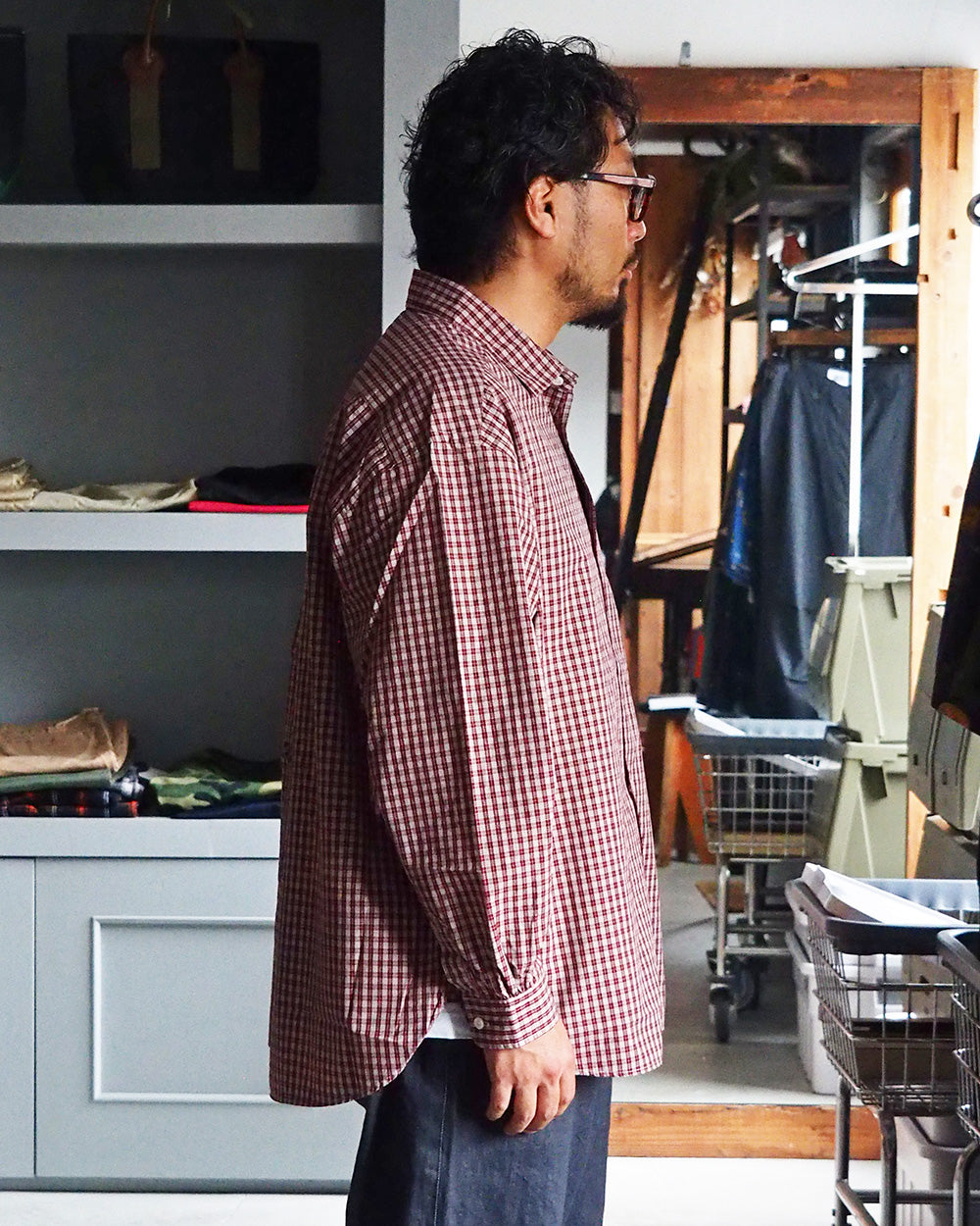 JAMES &amp; CO. STANDARD SHIRT Small Collar Big Shirt -Check- RED