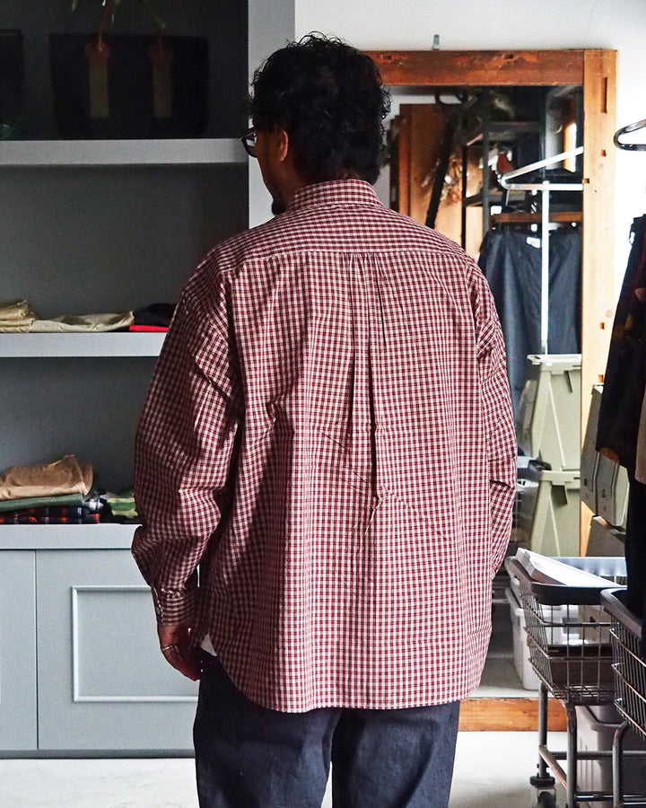 JAMES &amp; CO. STANDARD SHIRT Small Collar Big Shirt -Check- RED