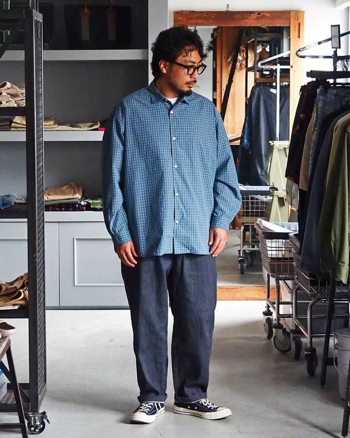 JAMES &amp; CO. STANDARD SHIRT Small Collar Big Shirt -Check- BLUE