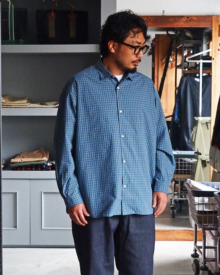 JAMES &amp; CO. STANDARD SHIRT Small Collar Big Shirt -Check- BLUE
