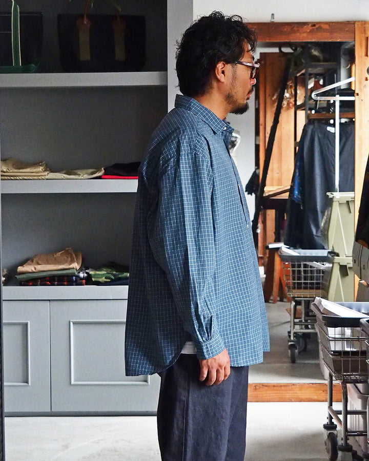 JAMES &amp; CO. STANDARD SHIRT Small Collar Big Shirt -Check- BLUE