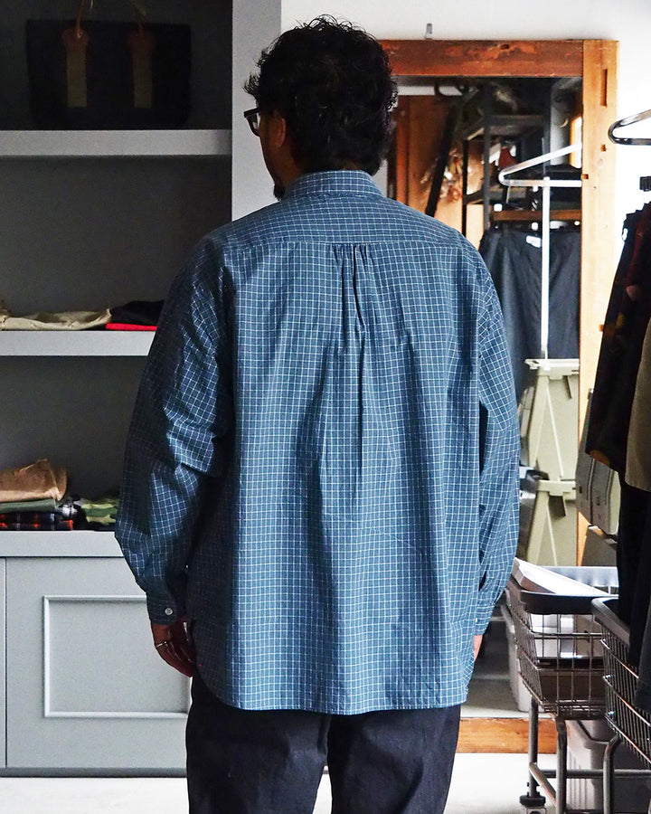 JAMES &amp; CO. STANDARD SHIRT Small Collar Big Shirt -Check- BLUE