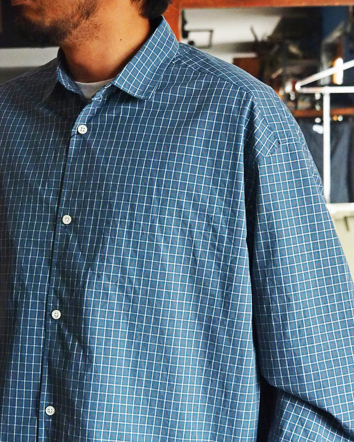 JAMES &amp; CO. STANDARD SHIRT Small Collar Big Shirt -Check- BLUE
