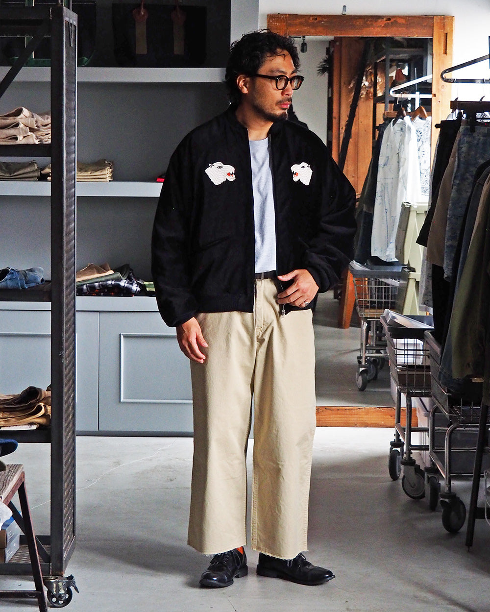 THRIFTY LOOK スリフティルック SONDRESTROM SOUVENIR PADDED BLOUSON Black×Green