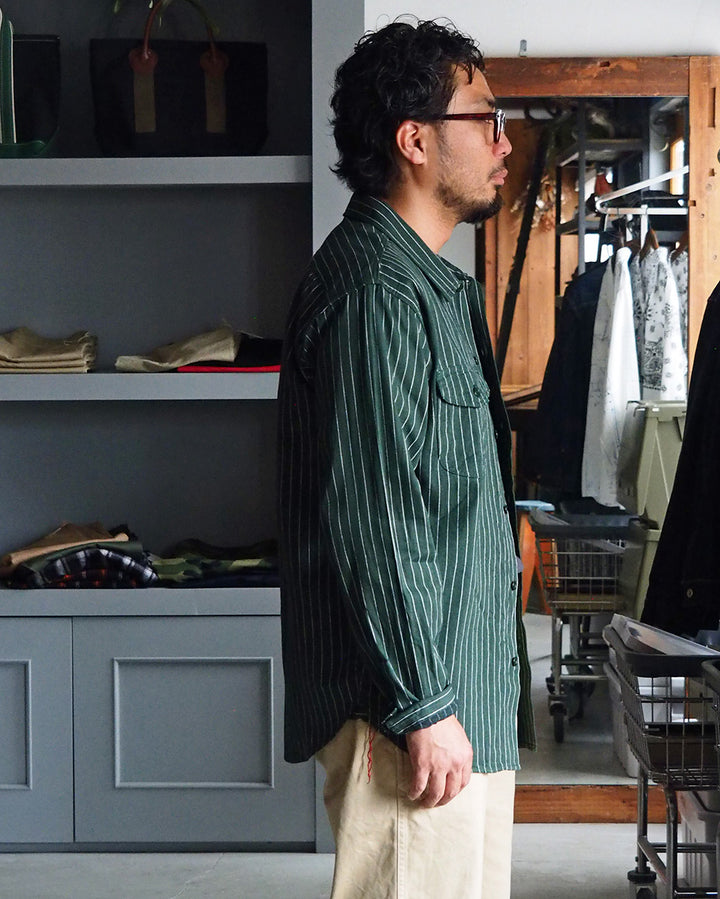 SUGAR CANE シュガーケーン SC28652 COKE STRIPE WORK SHIRT (LONG SLEEVE)  Green