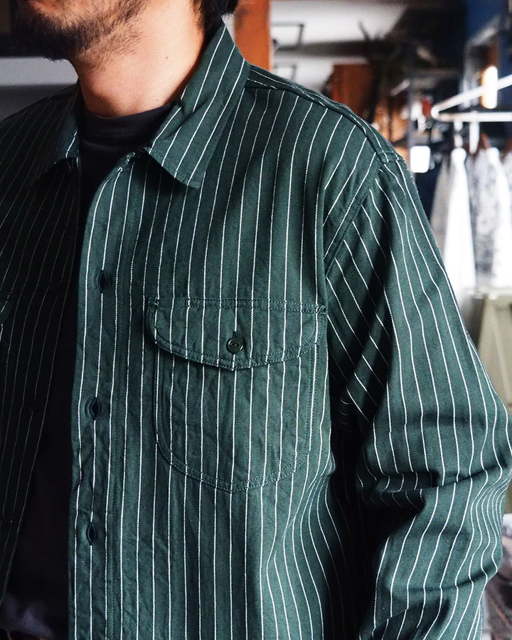 SUGAR CANE シュガーケーン SC28652 COKE STRIPE WORK SHIRT (LONG SLEEVE)  Green