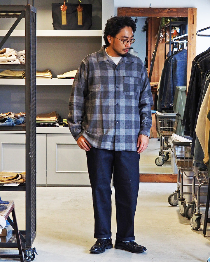 WORKERS Open Collar Shirt, Cotton Wool Flannel, Check