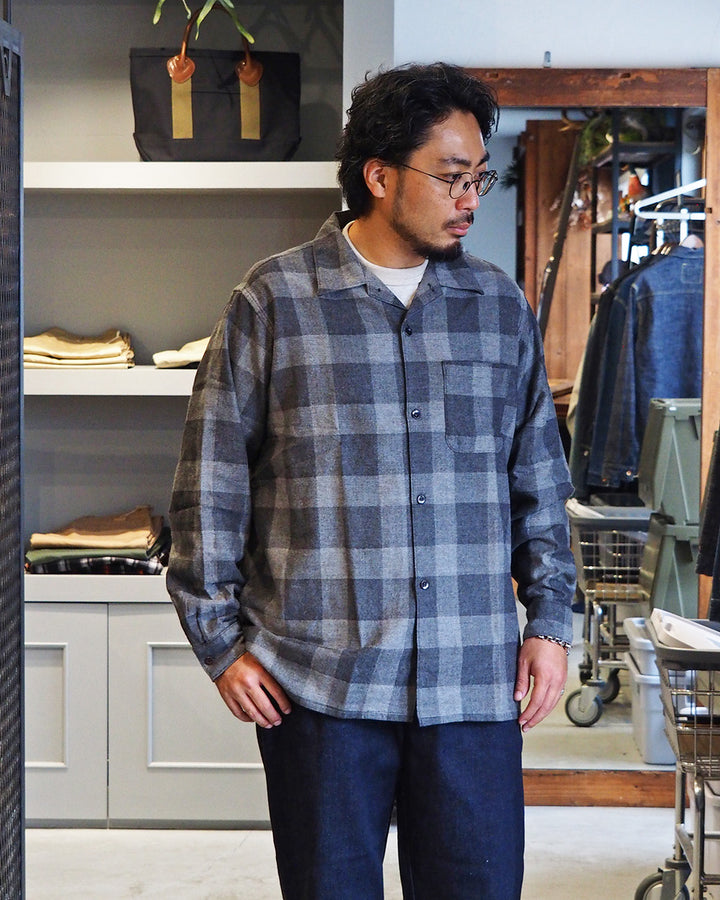 WORKERS Open Collar Shirt, Cotton Wool Flannel, Check