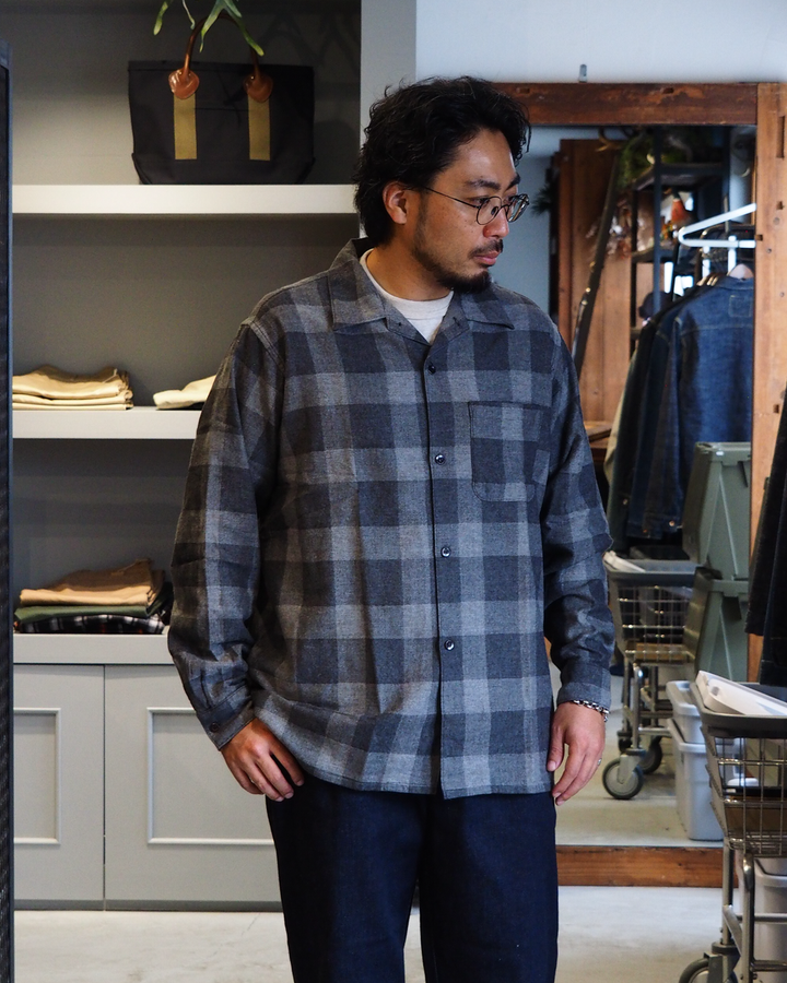 WORKERS ワーカーズ Open Collar Shirt, Cotton Wool Flannel, Check