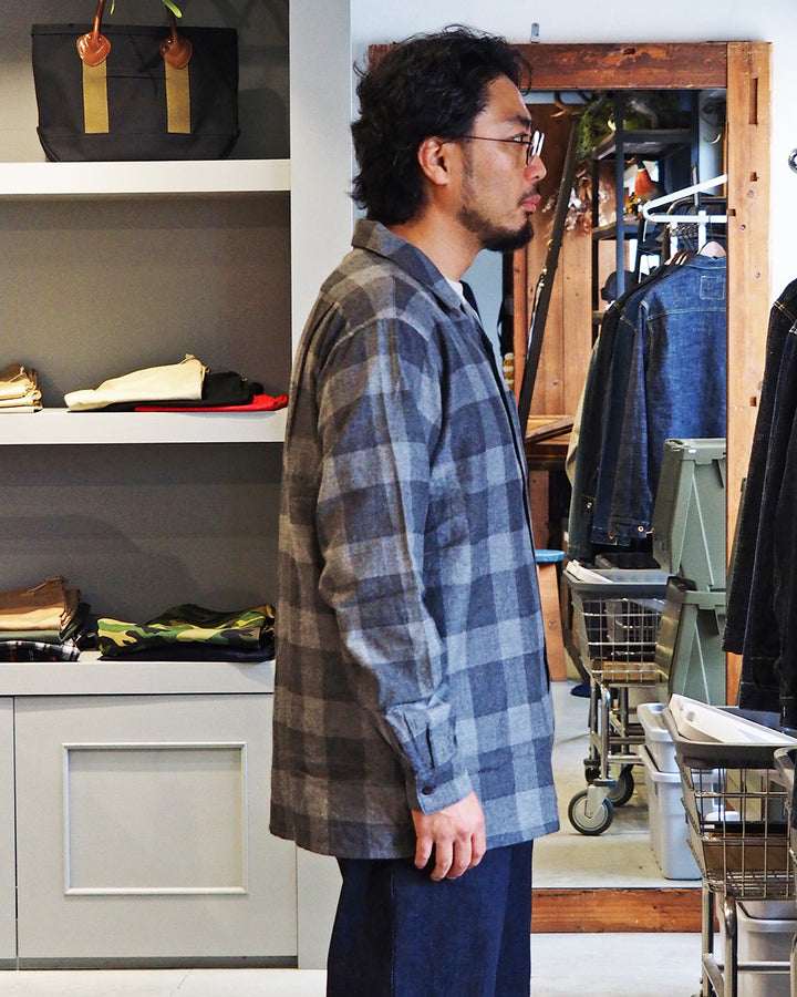 WORKERS Open Collar Shirt, Cotton Wool Flannel, Check
