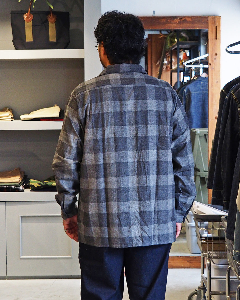 WORKERS Open Collar Shirt, Cotton Wool Flannel, Check