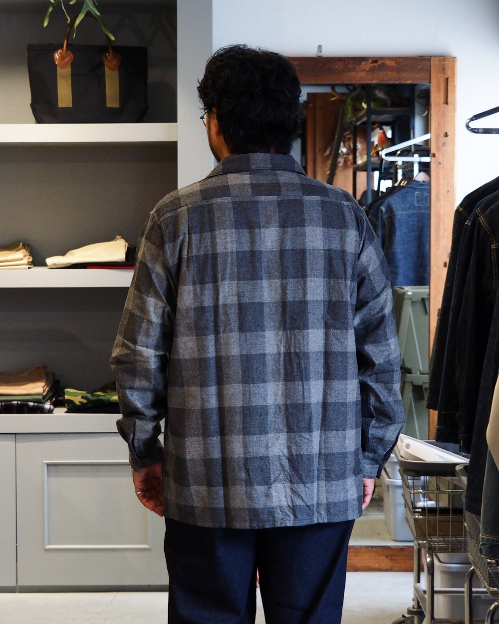 WORKERS ワーカーズ Open Collar Shirt, Cotton Wool Flannel, Check