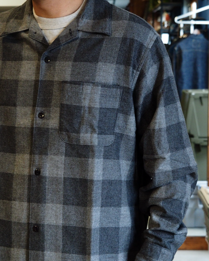 WORKERS ワーカーズ Open Collar Shirt, Cotton Wool Flannel, Check