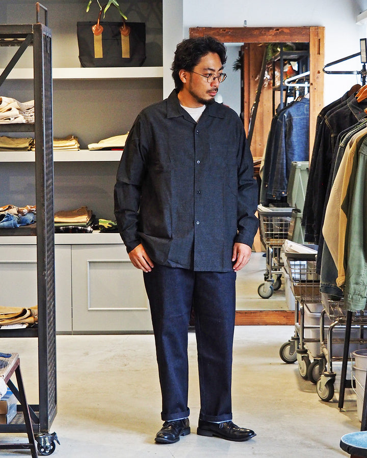 WORKERS Open Collar Shirt, Cotton Smoky Chambray