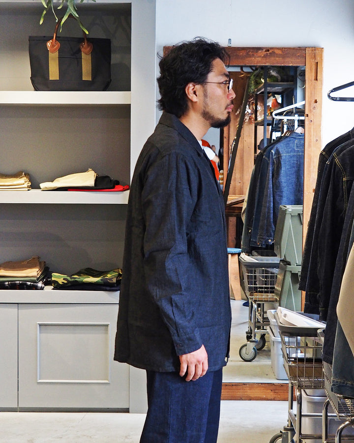 WORKERS Open Collar Shirt, Cotton Smoky Chambray