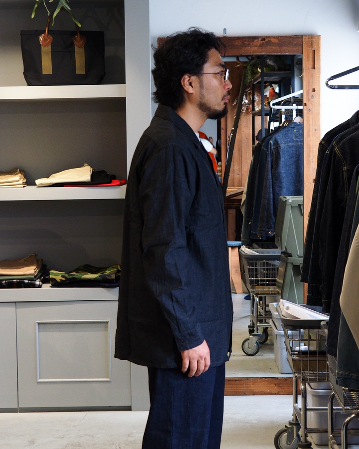 WORKERS ワーカーズ Open Collar Shirt, Cotton Smoky Chambray
