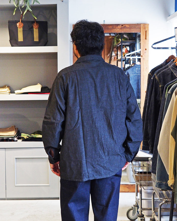 WORKERS Open Collar Shirt, Cotton Smoky Chambray