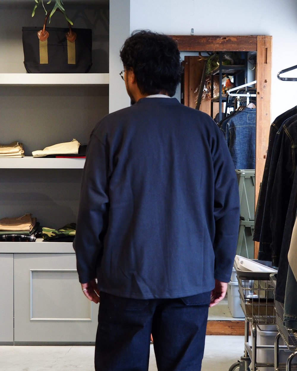 WORKERS Cotton Relax Cardigan, Fade Black