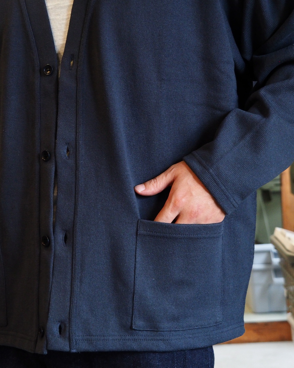 WORKERS Cotton Relax Cardigan, Fade Black