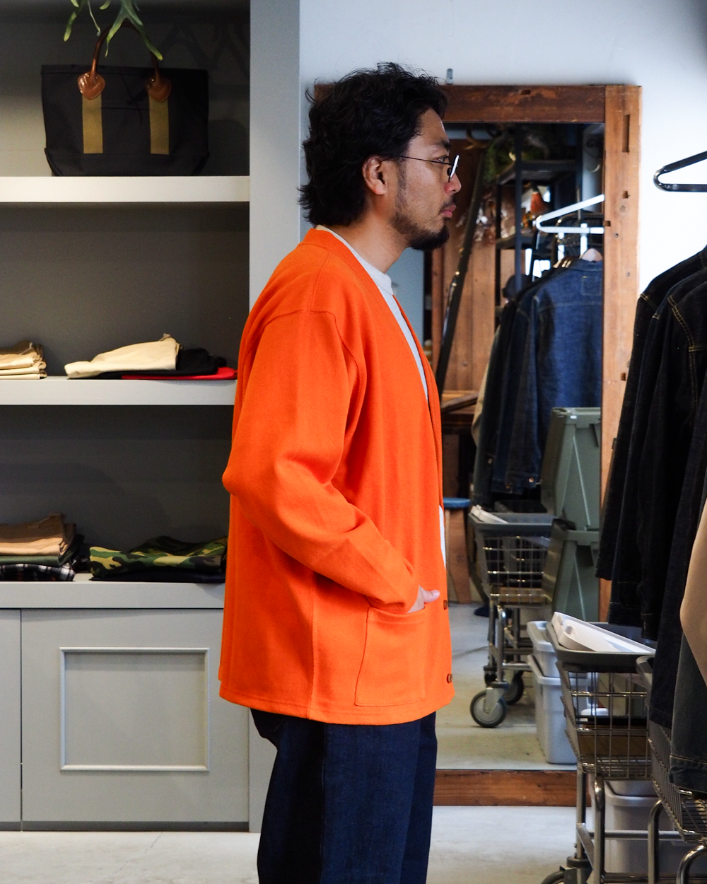 WORKERS Cotton Relax Cardigan, Orange