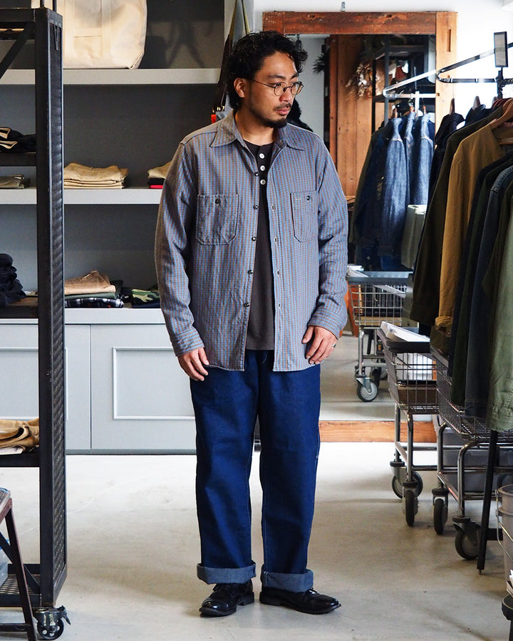 John Gluckow ジョンクラッコー JG-06-2 The Everyday Flannel Shirts D柄 ブラウン×サックス ワンウォッシュ