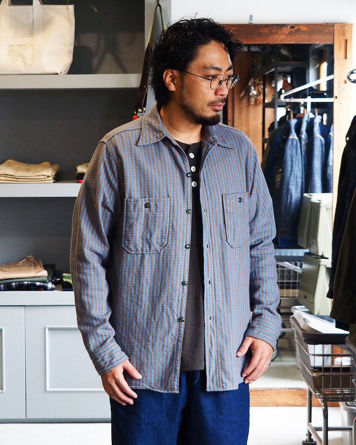 John Gluckow ジョンクラッコー JG-06-2 The Everyday Flannel Shirts D柄 ブラウン×サックス ワンウォッシュ