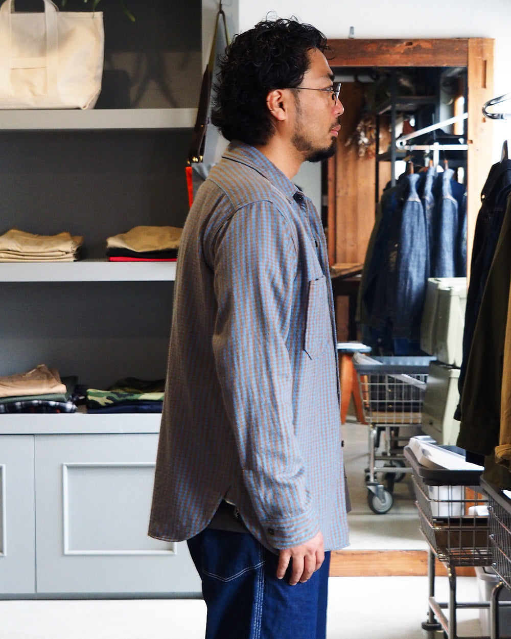 John Gluckow ジョンクラッコー JG-06-2 The Everyday Flannel Shirts D柄 ブラウン×サックス ワンウォッシュ