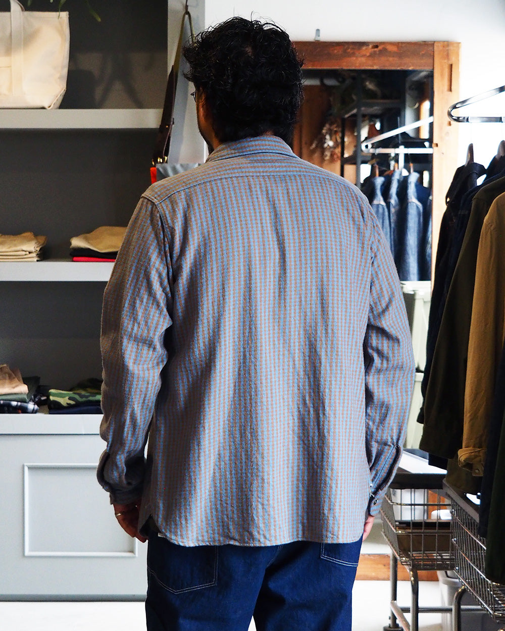 John Gluckow ジョンクラッコー JG-06-2 The Everyday Flannel Shirts D柄 ブラウン×サックス ワンウォッシュ