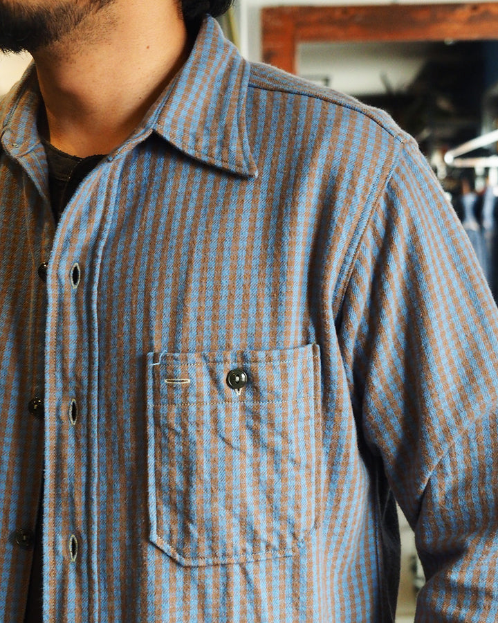 John Gluckow ジョンクラッコー JG-06-2 The Everyday Flannel Shirts D柄 ブラウン×サックス ワンウォッシュ