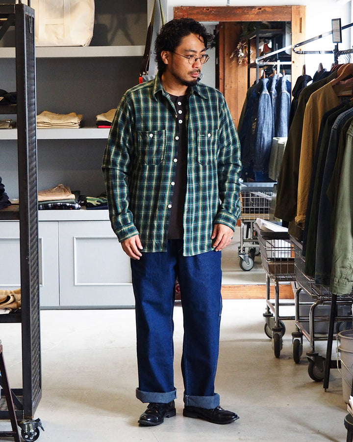 John Gluckow ジョンクラッコー JG-06-2 The Everyday Flannel Shirts E柄 ダークグリーン ワンウォッシュ