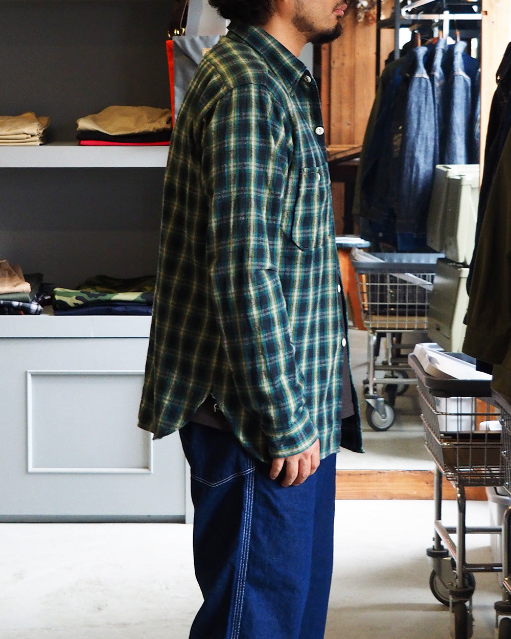 John Gluckow ジョンクラッコー JG-06-2 The Everyday Flannel Shirts Pattern E Dark Green One Wash