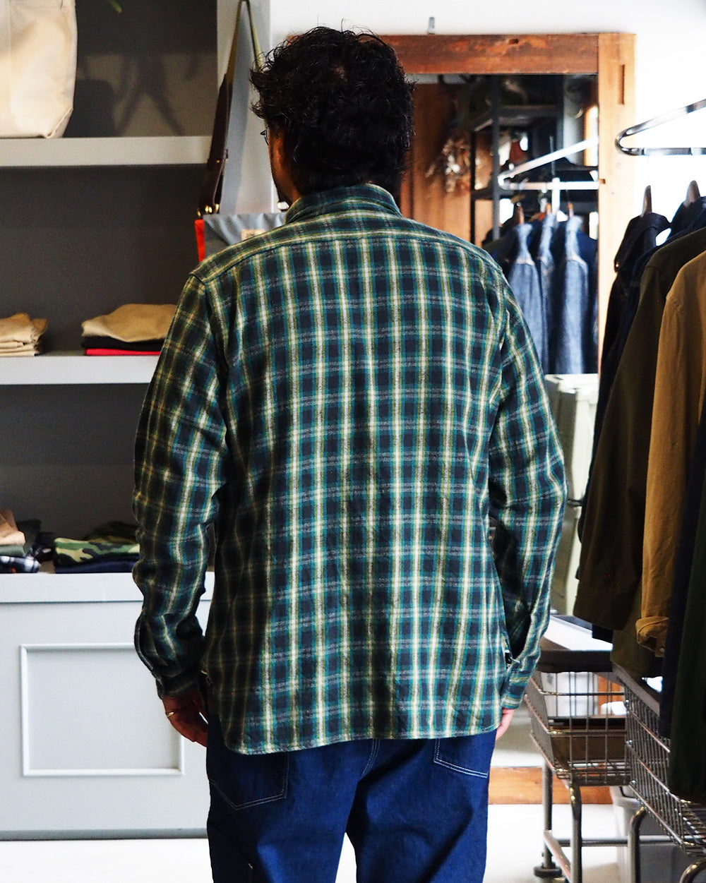John Gluckow ジョンクラッコー JG-06-2 The Everyday Flannel Shirts E柄 ダークグリーン ワンウォッシュ