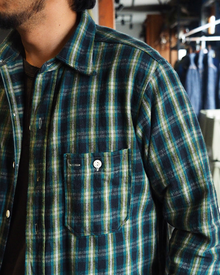 John Gluckow ジョンクラッコー JG-06-2 The Everyday Flannel Shirts E柄 ダークグリーン ワンウォッシュ