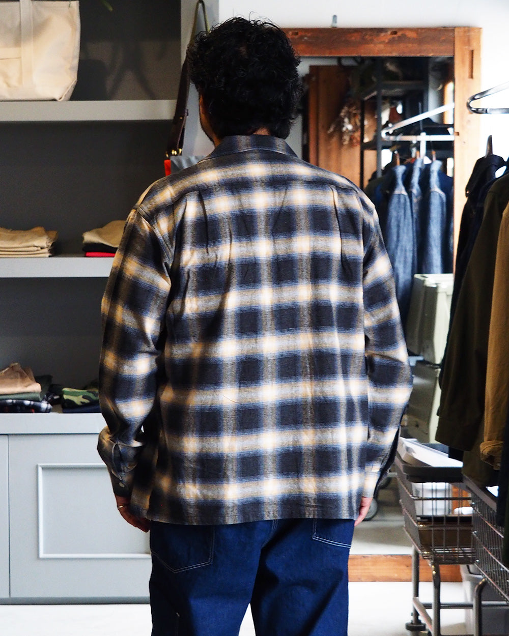 FIVE BROTHER ファイブブラザー Check One-up Collar Shirt Black Grey