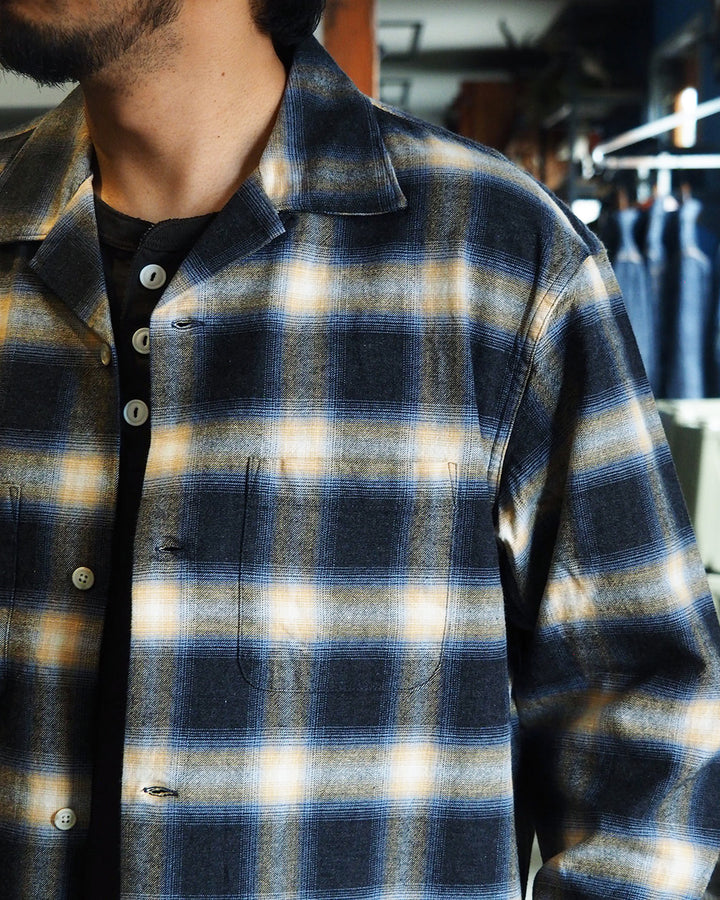 FIVE BROTHER ファイブブラザー Check One-up Collar Shirt Black Grey