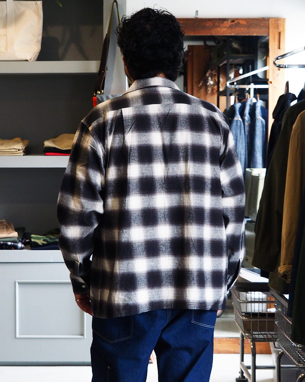 FIVE BROTHER ファイブブラザー Check One-up Collar Shirt Black