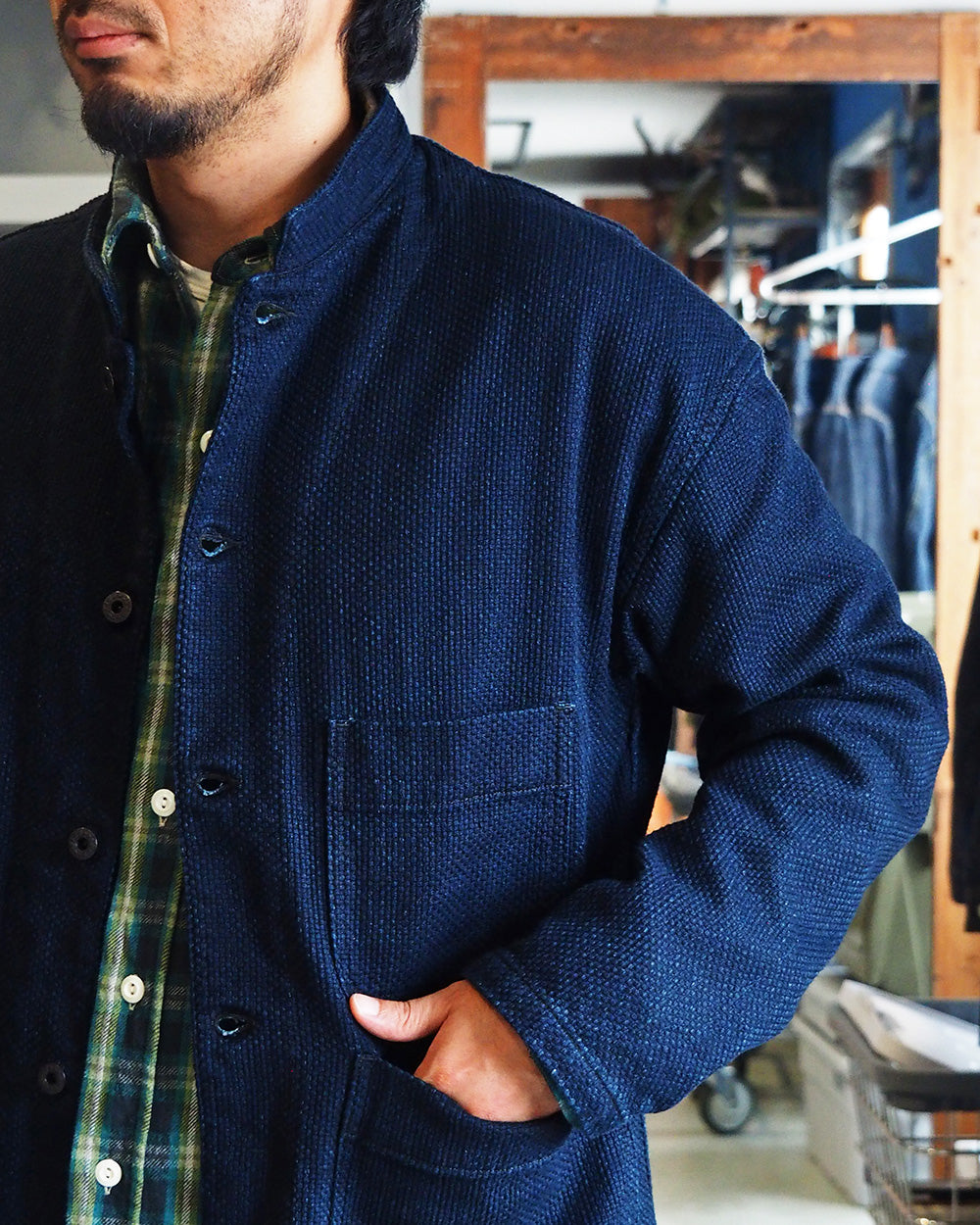 FOB FACTORY F2468 INDIGO SASHIKO JACKET