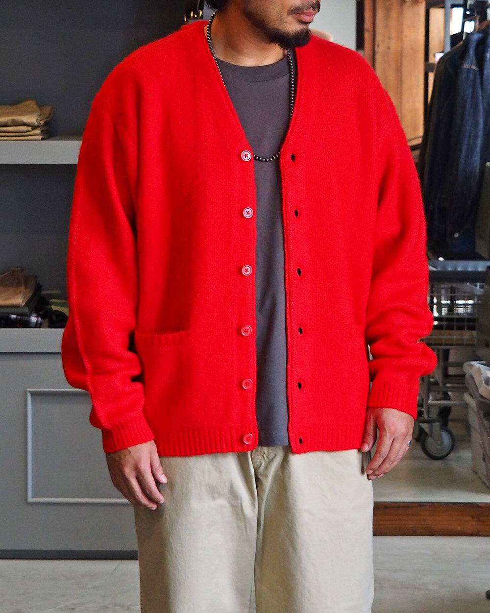 TOWN CRAFT タウンクラフト tc26f010 MOHAIR SHAGGY CARDIGAN Red