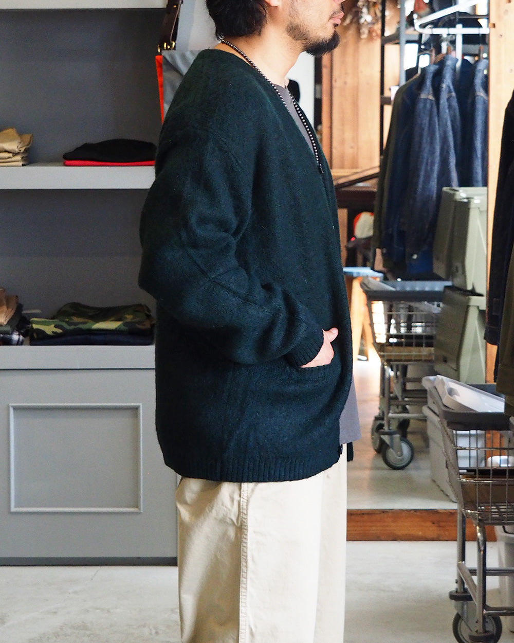 TOWN CRAFT タウンクラフト tc26f010 MOHAIR SHAGGY CARDIGAN Green