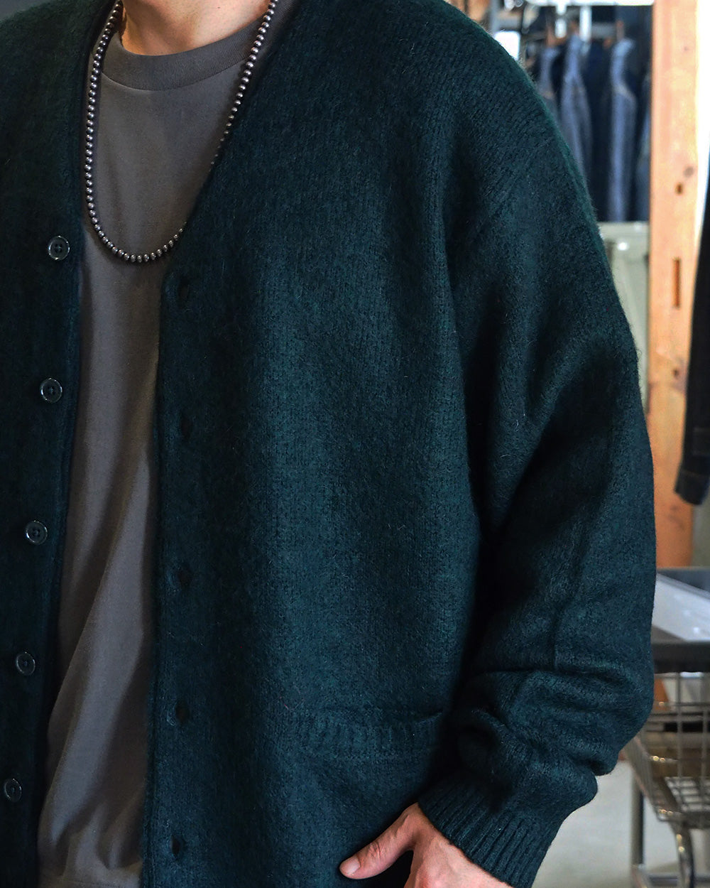 TOWN CRAFT タウンクラフト tc26f010 MOHAIR SHAGGY CARDIGAN Green