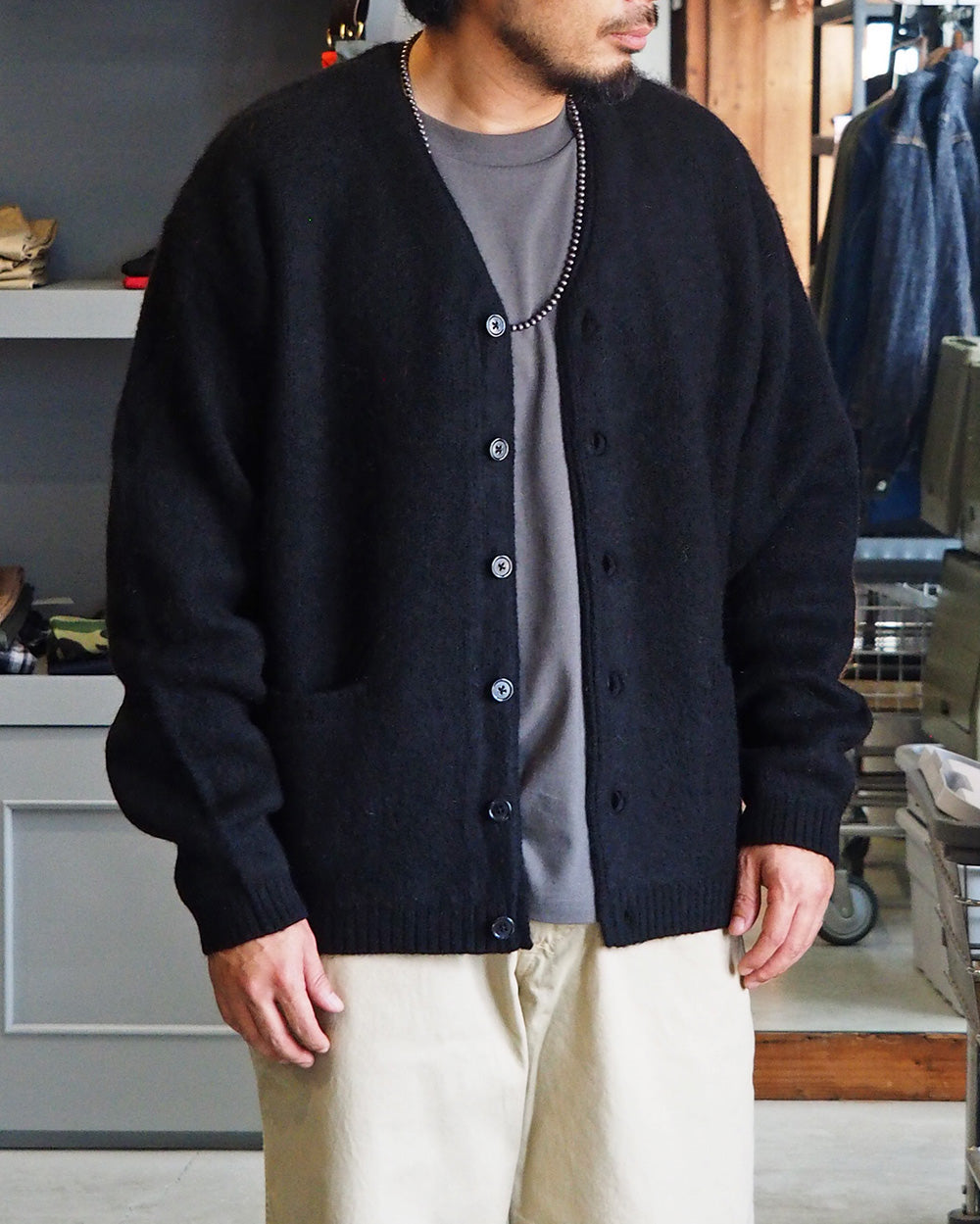TOWN CRAFT タウンクラフト tc26f010 MOHAIR SHAGGY CARDIGAN Black