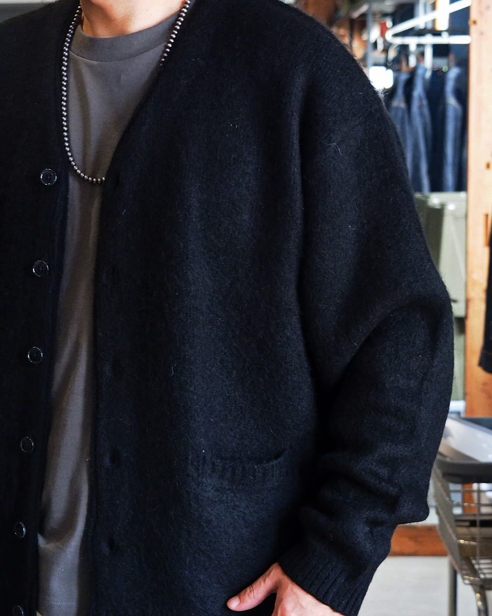 TOWN CRAFT タウンクラフト tc26f010 MOHAIR SHAGGY CARDIGAN Black