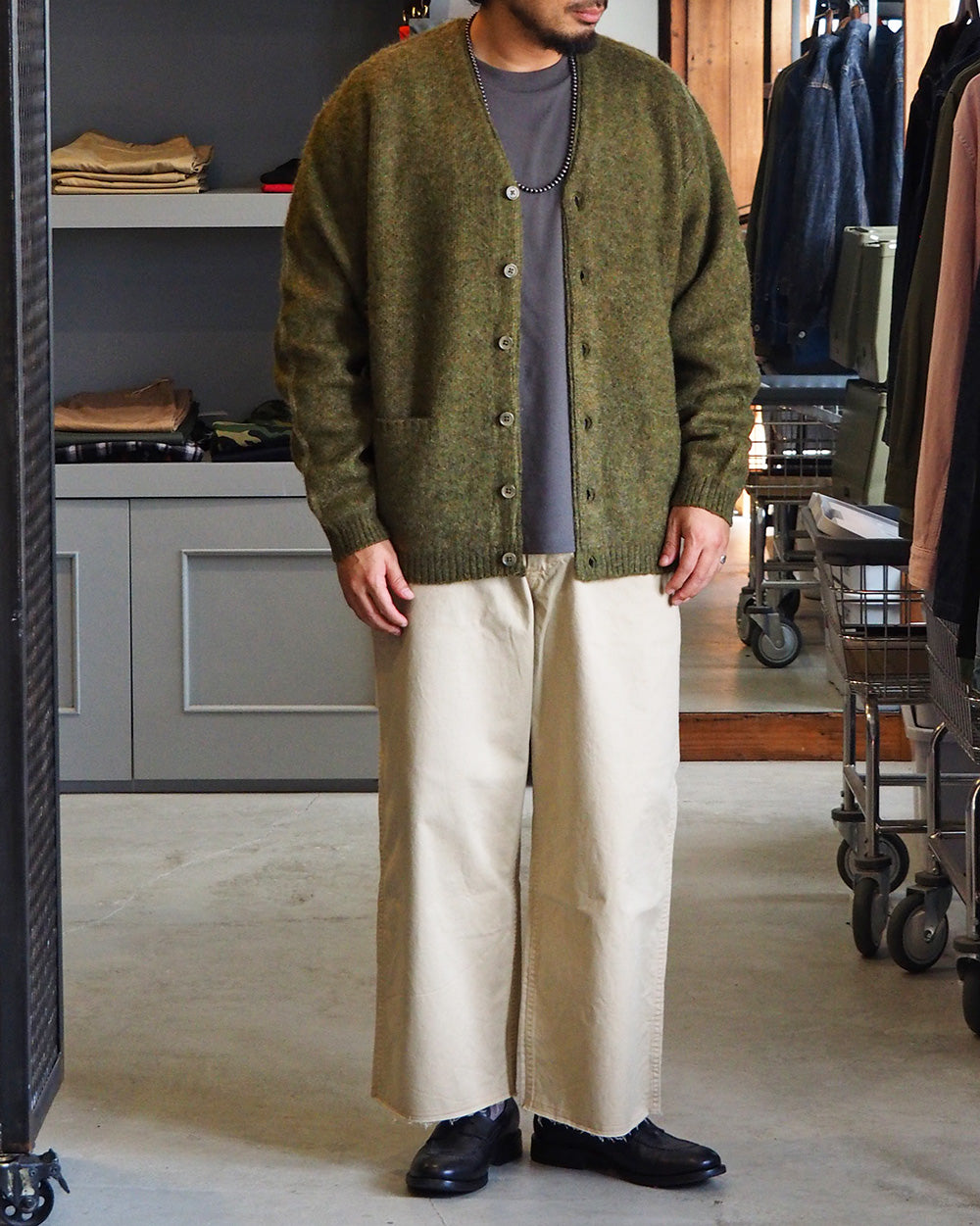 TOWN CRAFT タウンクラフト tc26f010 MOHAIR SHAGGY CARDIGAN Olive