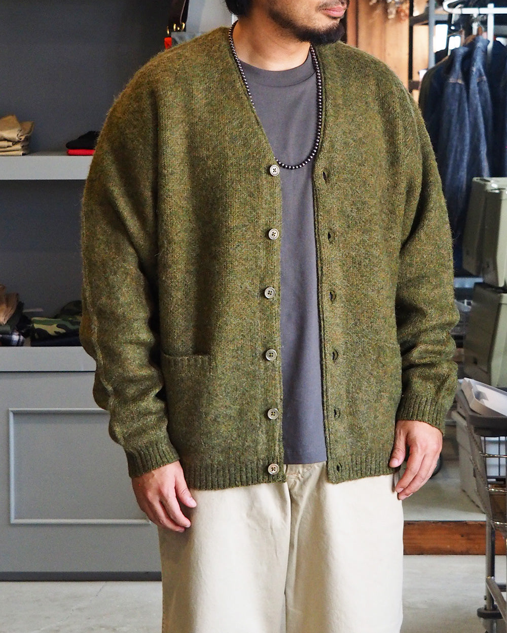 TOWN CRAFT タウンクラフト tc26f010 MOHAIR SHAGGY CARDIGAN Olive