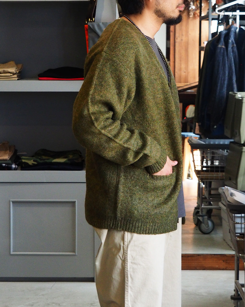 TOWN CRAFT タウンクラフト tc26f010 MOHAIR SHAGGY CARDIGAN Olive