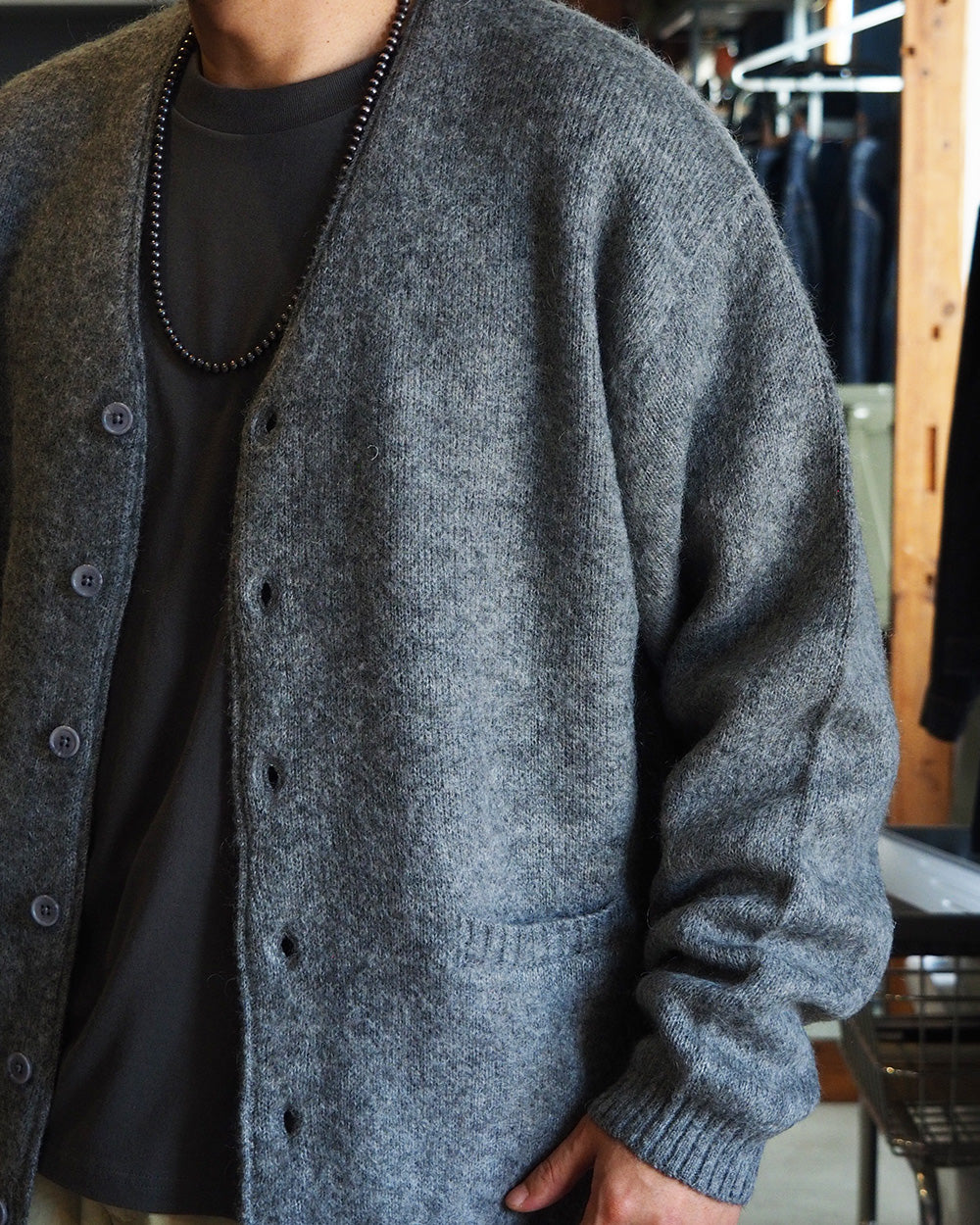 TOWN CRAFT タウンクラフト tc26f010 MOHAIR SHAGGY CARDIGAN Grey