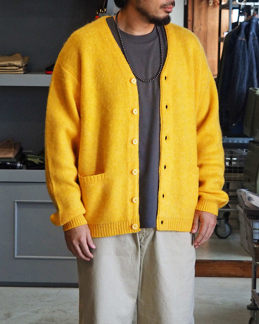 TOWN CRAFT タウンクラフト tc26f010 MOHAIR SHAGGY CARDIGAN Yellow